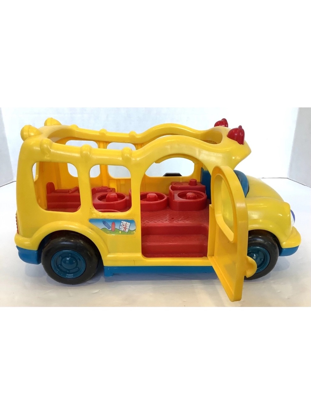 Yellow Kids Bus Toy with Red Seats and Blue Accents